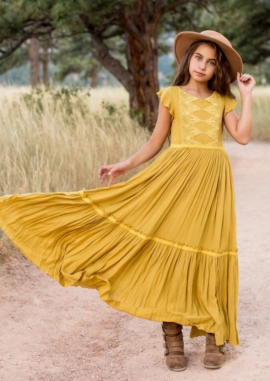 Joyfolie Viola Maxi Dress in Mustard Size 12 Western Boho Cottagecore Whimsical